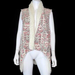 Hei Hei Anthropologie Geometric Jacquard Boho Sherpa Faux Fur Vest Women's Small